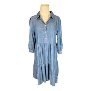 Tommy Hilfiger Denim Tiered Shirt Dress Size 10 Chambray Cottagecore Boho Luxe